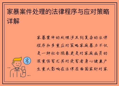 家暴案件处理的法律程序与应对策略详解
