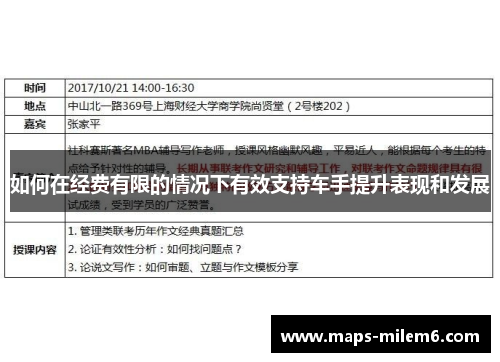 如何在经费有限的情况下有效支持车手提升表现和发展